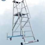 Heavy duty platform aluminium ladder with guardrails for industrial and warehouse use in UAE