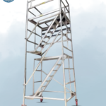 Aluminium mobile stairway scaffolding with steps for safe access and industrial work in UAE