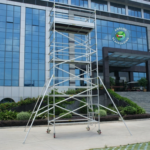 Single width aluminium scaffolding tower for narrow space construction and maintenance work in UAE