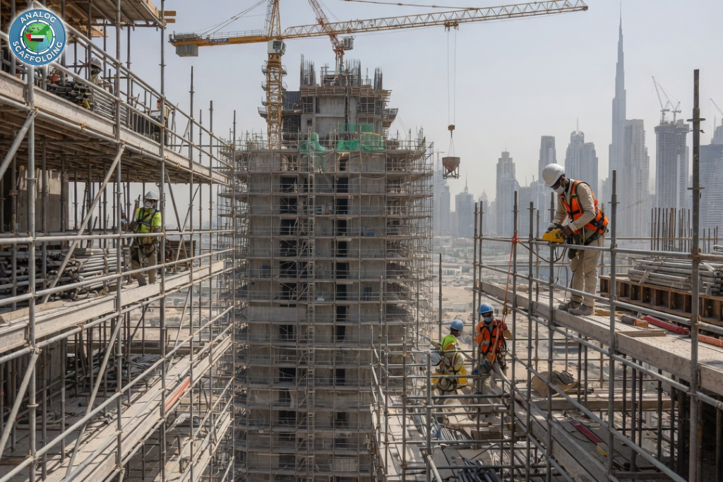 Steel scaffolding rental system for heavy-duty construction and industrial applications