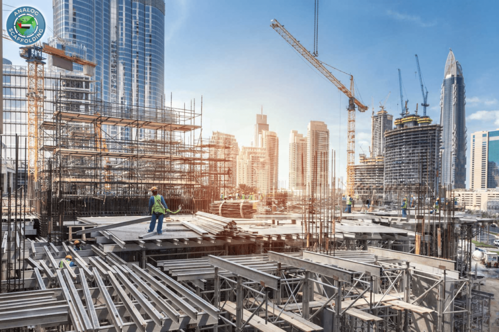 Building material supplier in UAE providing scaffolding, ladders, and construction support systems