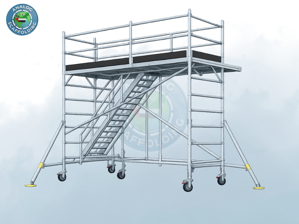 aluminium mobile wide scaffolding with large working platform used in UAE construction