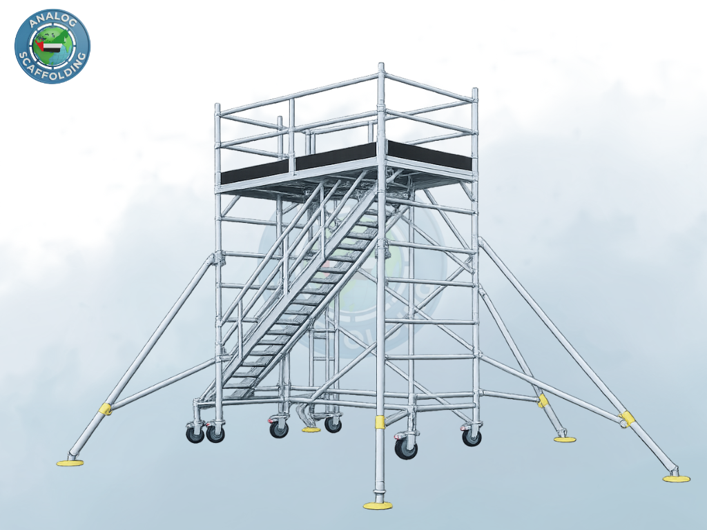 scaffolding with additional support braces and stabilizers used on UAE construction site