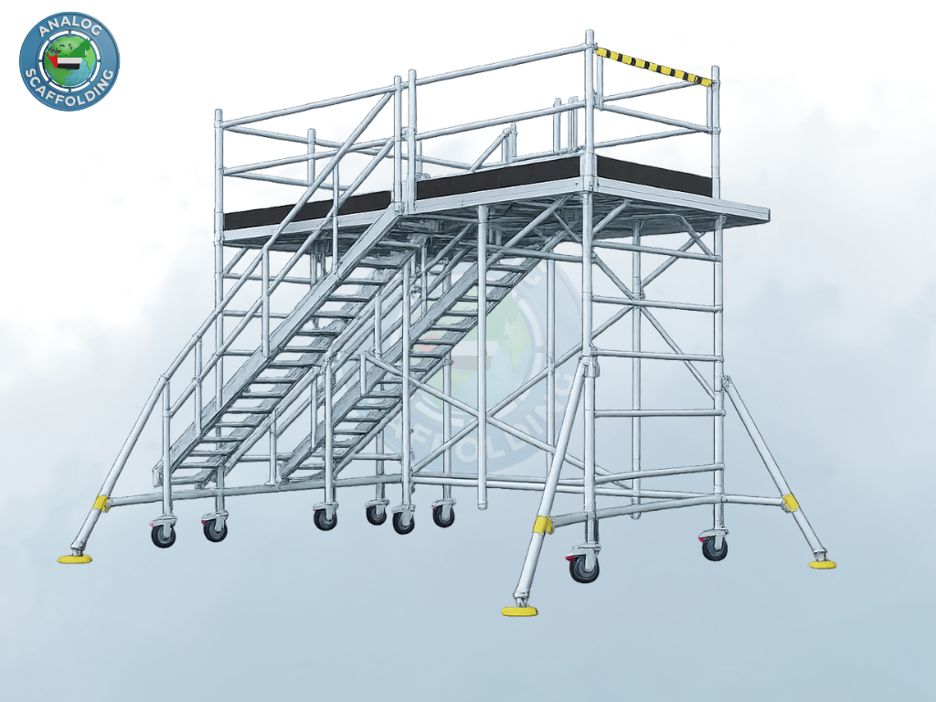 stair aluminium double width mobile scaffolding with wide platform and stair access in UAE